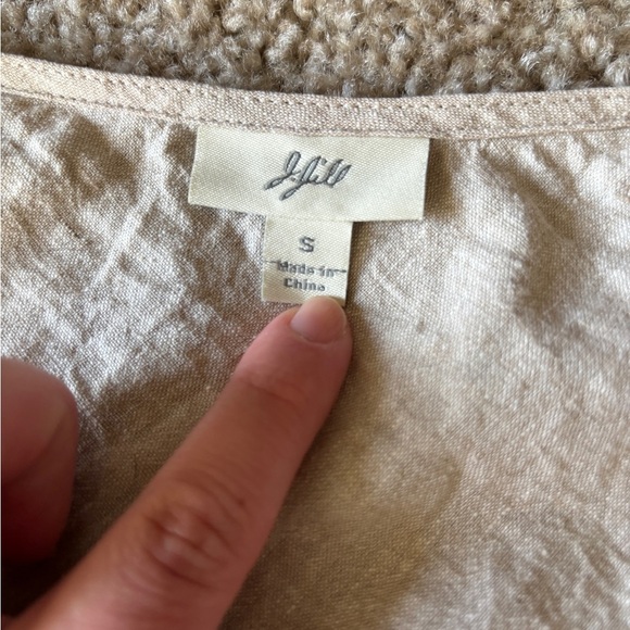 J Jill Small Tunic Blouse Linen Cotton Blend V‎ Neck Crochet Lace Beige Boho - Picture 2 of 7